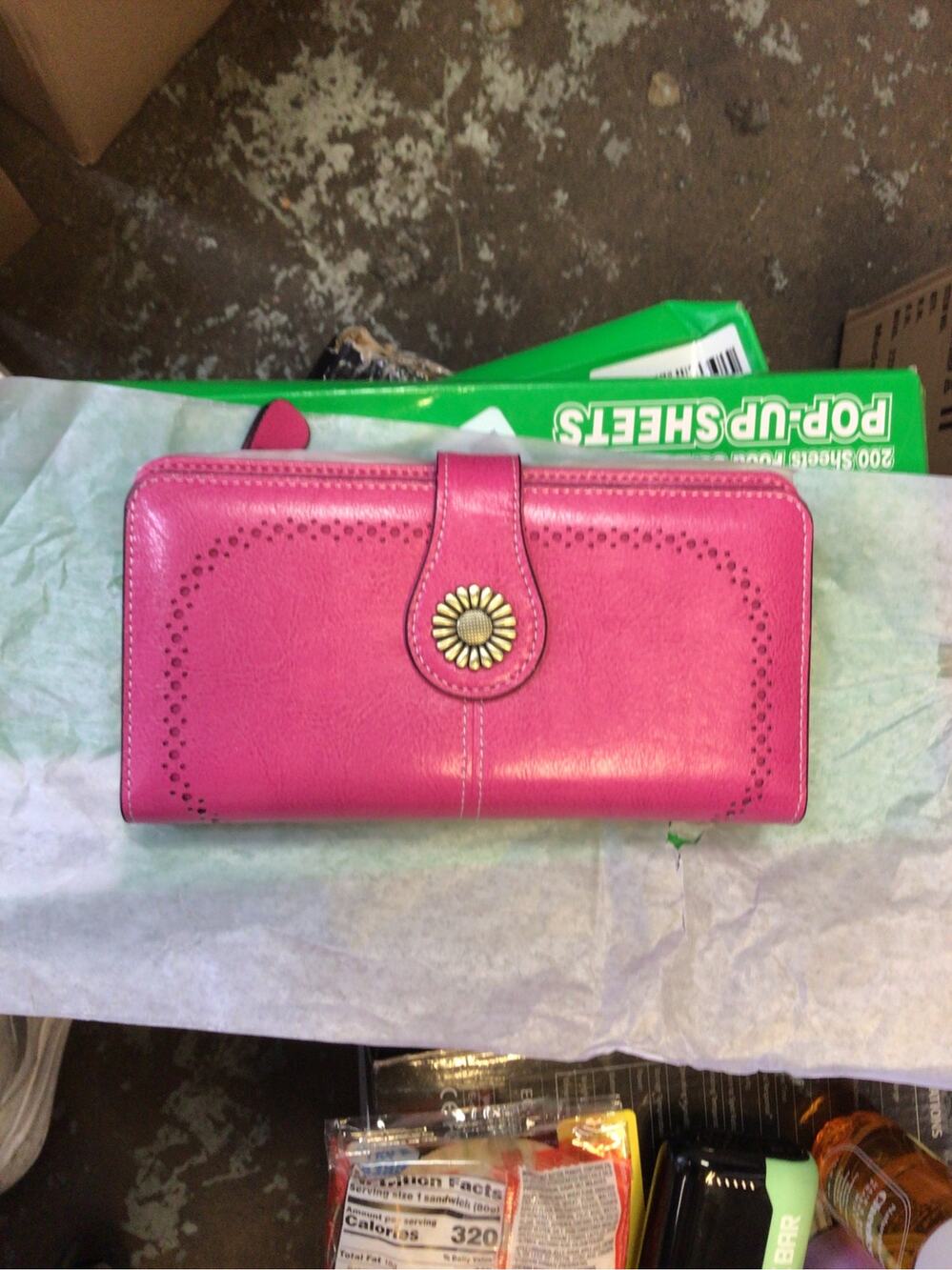 Women’s Pink Faux Leather Organizer Wallet Snap Closure Card Slots